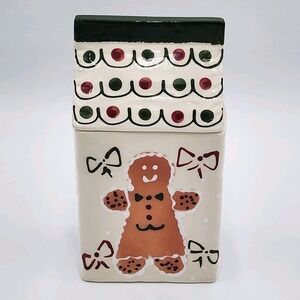 Vintage Frankoma Pottery Gingerbread Cookie Jar Canister 1999 Bows Hearts Granny